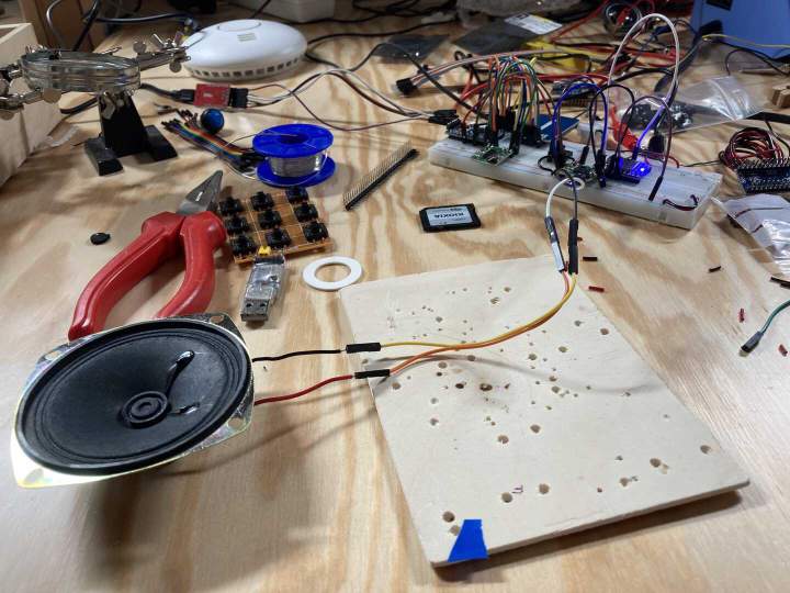 Work in progress music player, with smoke detector in the background for size.