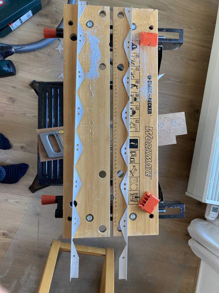 End result of two alumiunum frame with sawed out fan blade area