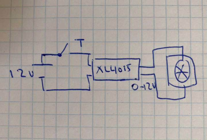 (Logical) wiring diagram for power supply, switch, and step-down converter