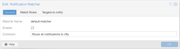 Proxmox notification matcher pane 1